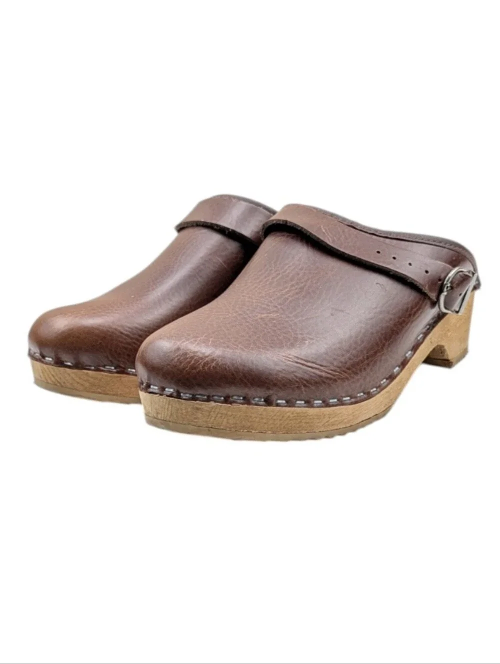 Hanna Andersson Brown Leather Swedish Wooden Clogs EU 38 US 7.5 S4231 - Picture 7 of 11